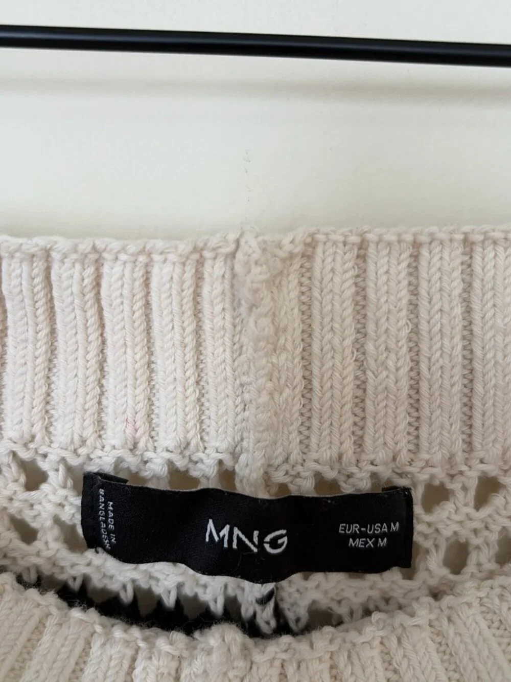 Mango MNG Cream Black Striped Crochet Open Knit Shorts